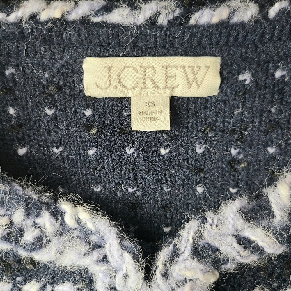 J. Crew Cropped Marled Yarn Navy Blue Merino Wool Alpaca Lady Jacket Blazer - Picture 13 of 13